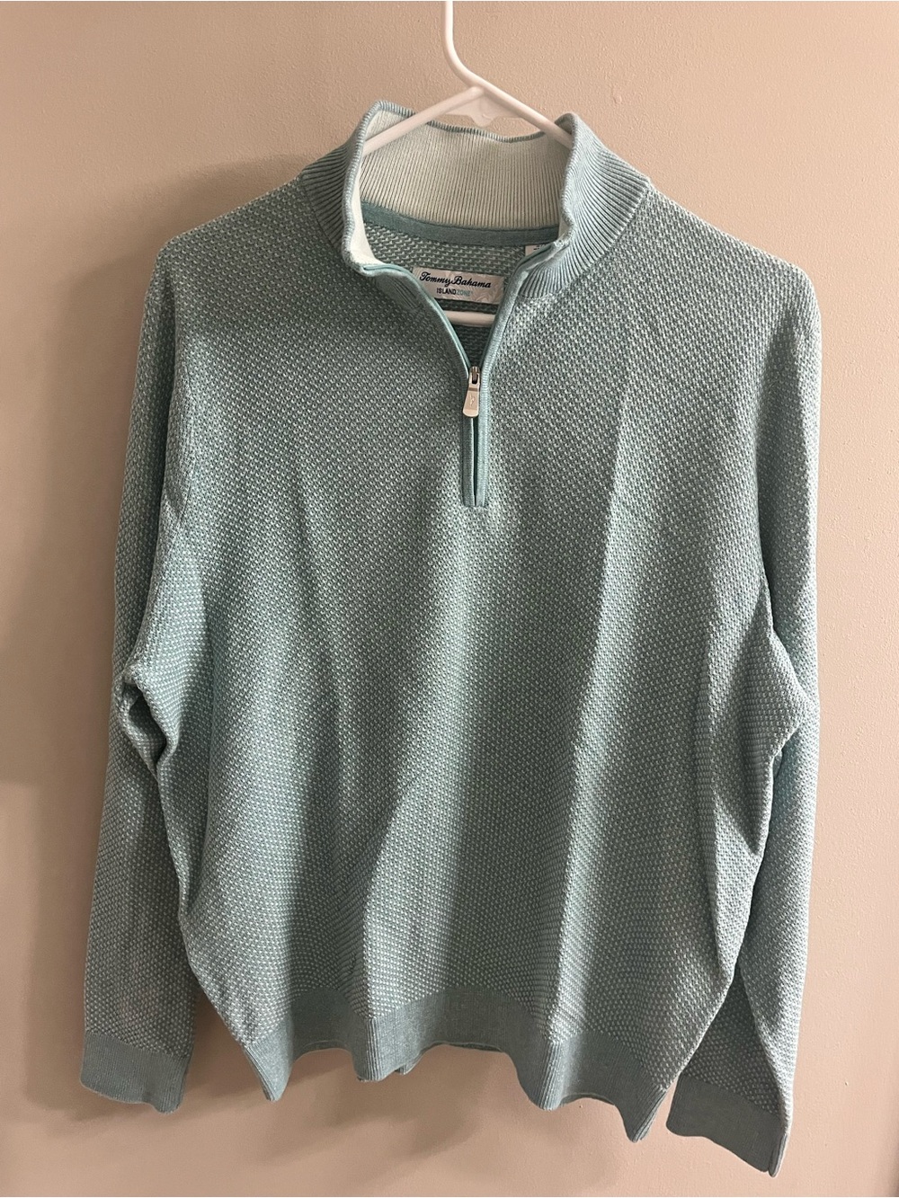 Tommy Bahama Light Aqua Half-Zip Textured Pullover